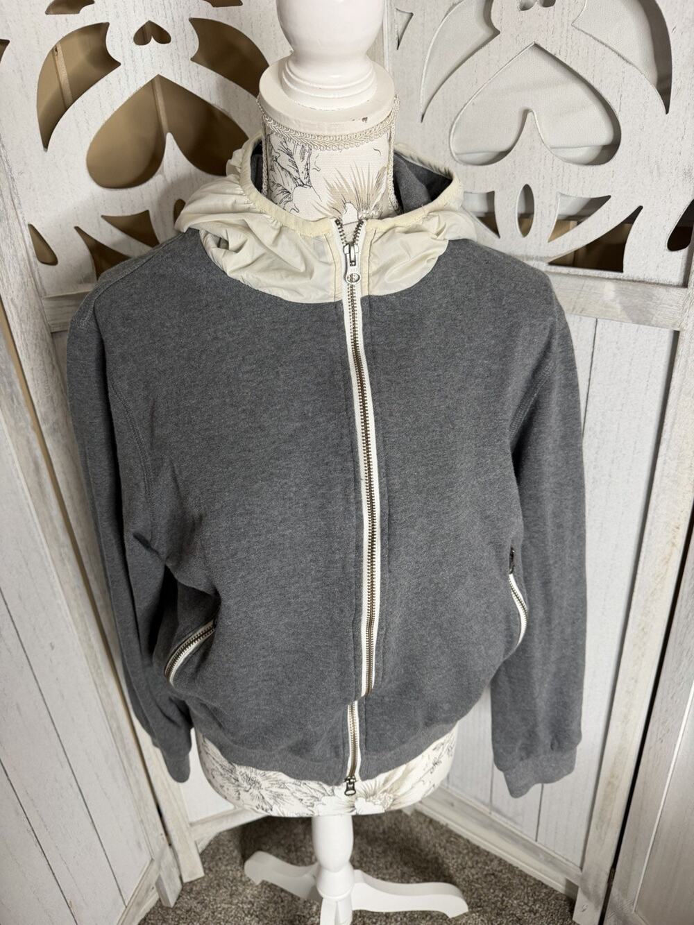 ECOALF SUSTAINABLE Upcycled Recycled Gray Hoodie Jacket Crop Size Small